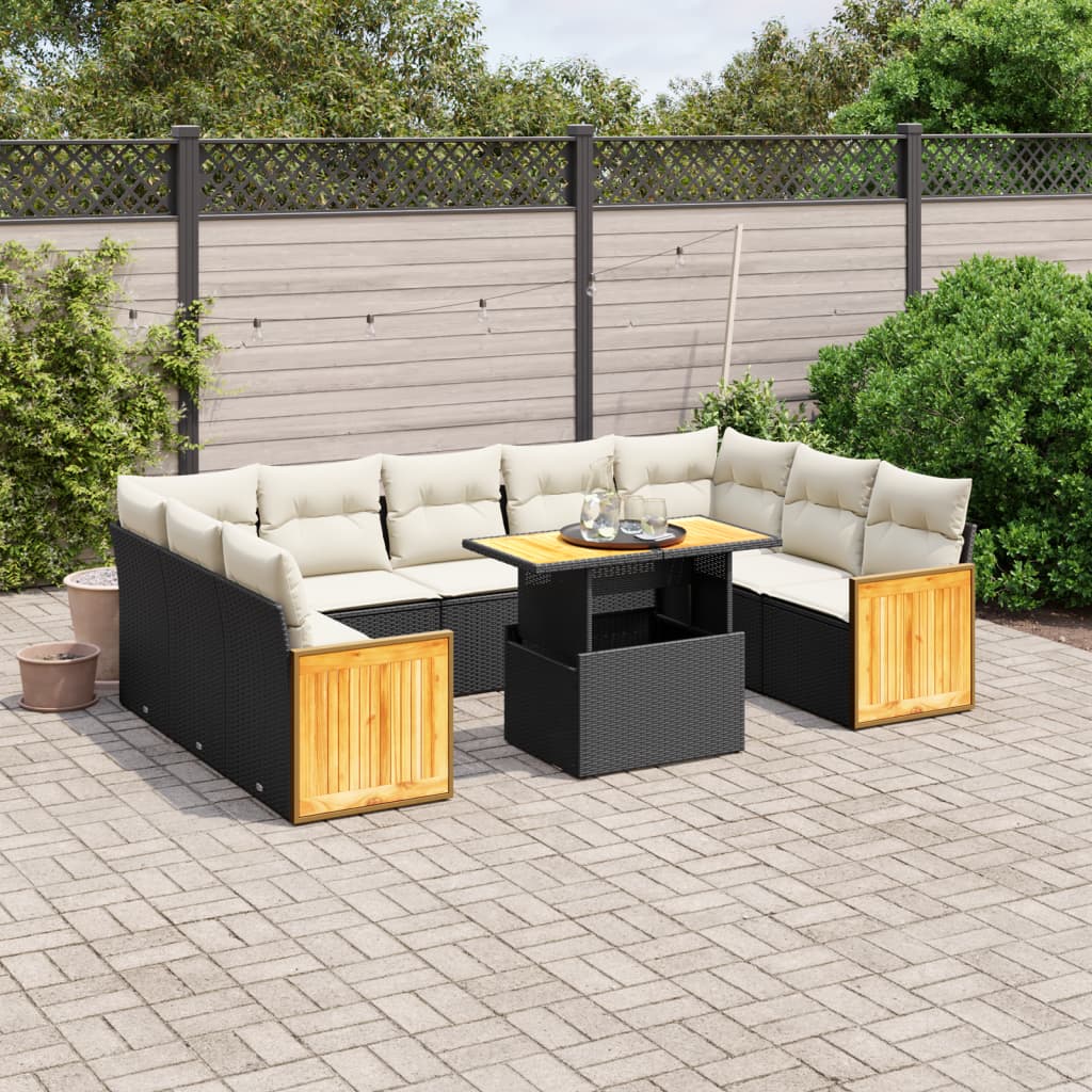 10-dijelni set vrtnih sofa s jastucima crni od poliratana