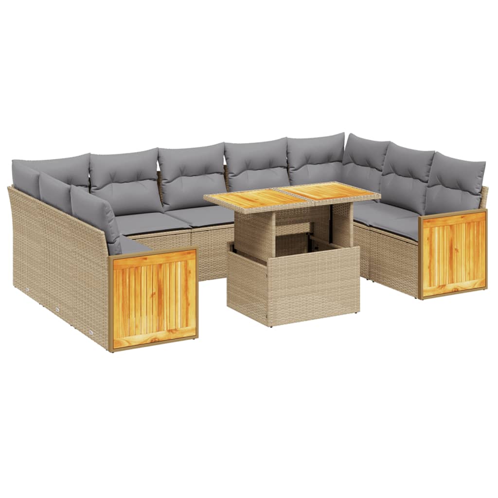 10-dijelni set vrtnih sofa s jastucima bež od poliratana