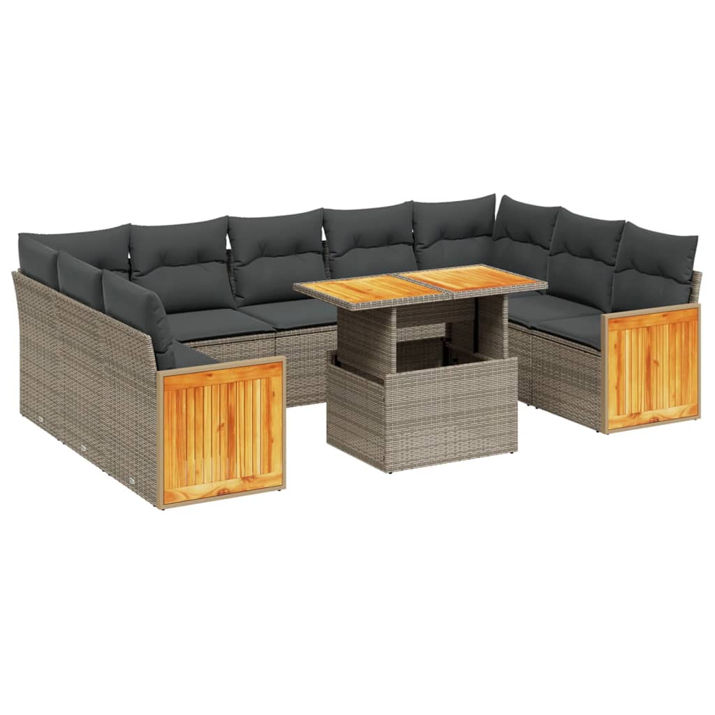 10-dijelni set vrtnih sofa od poliratana s jastucima sivi