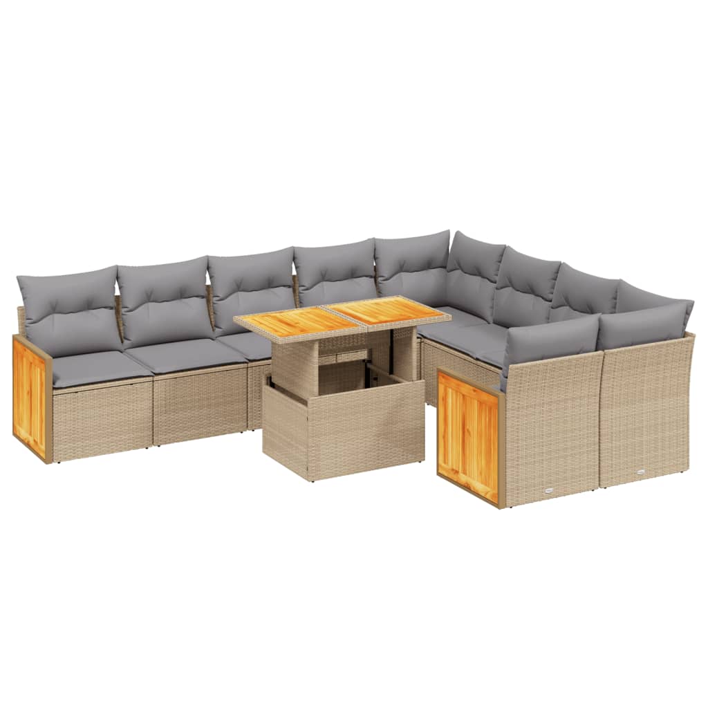 10-dijelni set vrtnih sofa s jastucima bež od poliratana