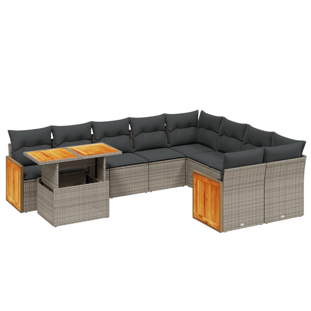 10-dijelni set vrtnih sofa od poliratana s jastucima sivi