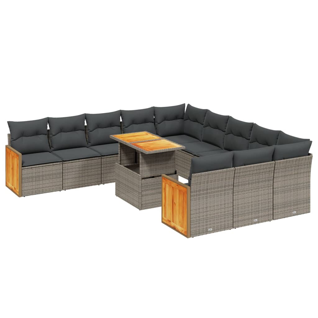 11-dijelni set vrtnih sofa od poliratana s jastucima sivi
