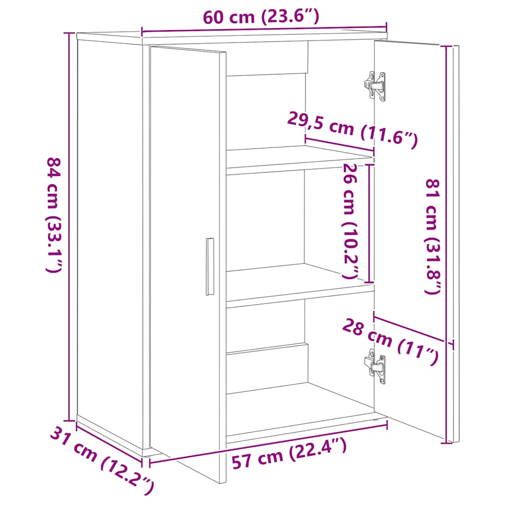 Komoda 2 kom siva boja betona 60x31x84 cm konstruiranog drva