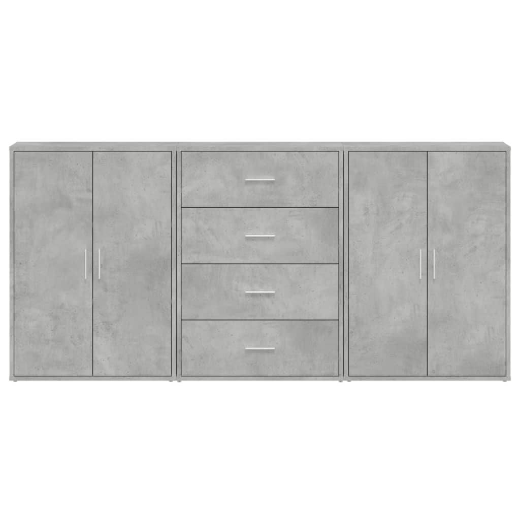 Komoda 3 kom siva boja betona 60x31x84 cm konstruiranog drva