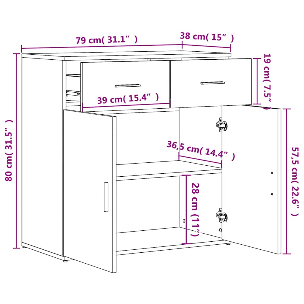 Komoda 2 kom sonoma hrast 79x38x80 cm od konstruiranog drva