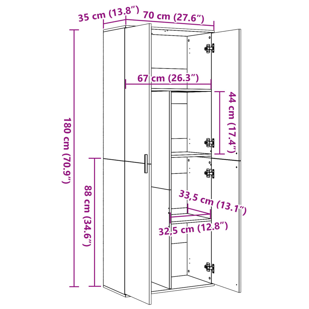 Visoka komoda siva sonome 70x35x180 cm od konstruiranog drva