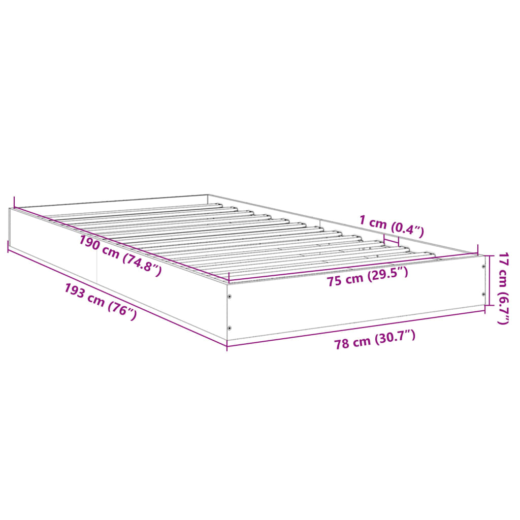 Okvir za krevet boja hrasta 75 x 190 cm od konstruiranog drva