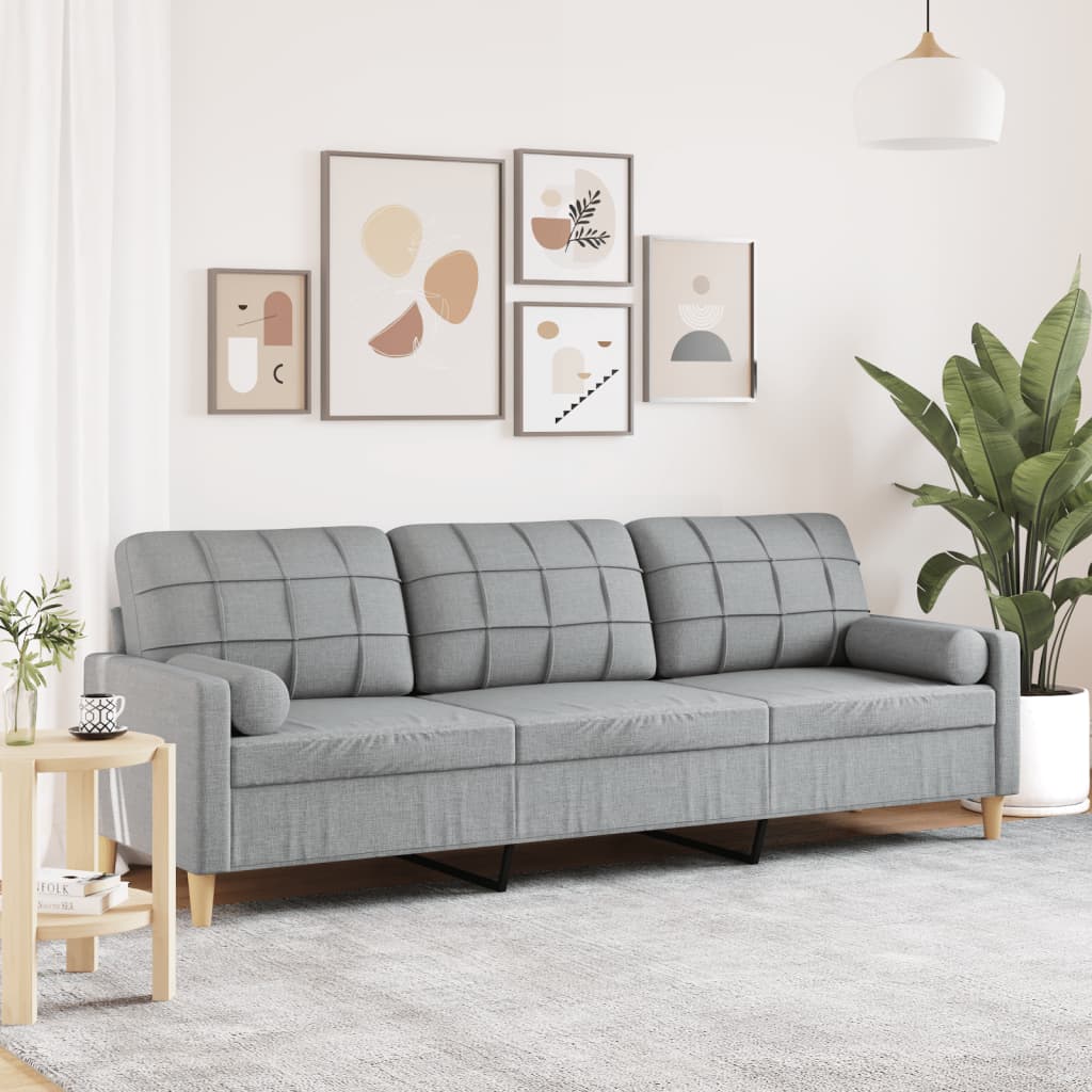 Trosjed s ukrasnim jastucima svjetlosivi 210 cm od tkanine