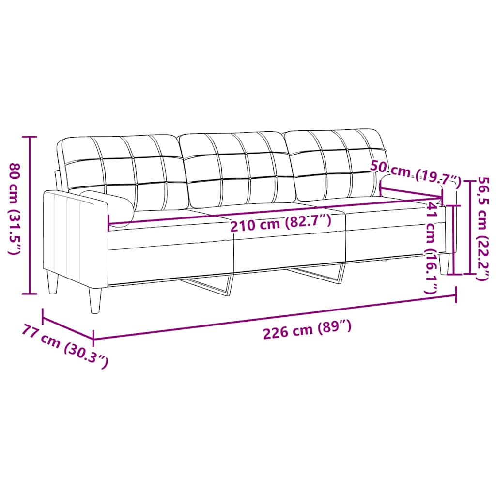 Trosjed s ukrasnim jastucima crni 210 cm od tkanine