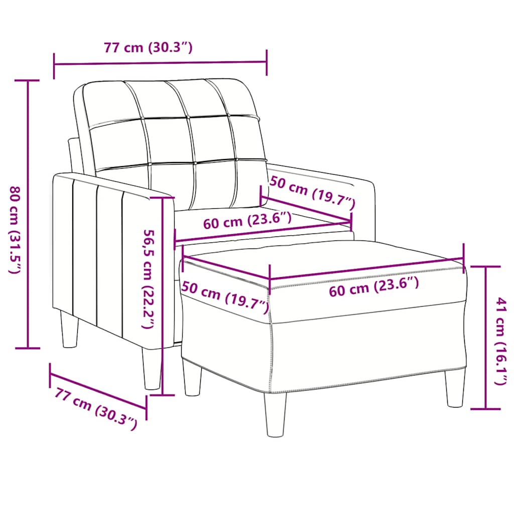 Fotelja s tabureom crna 60 cm baršunasta