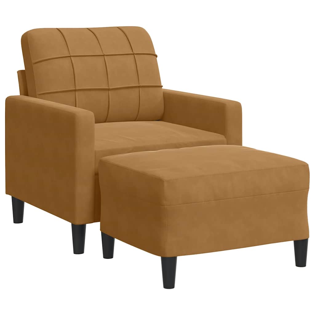Fotelja s tabureom smeđa 60 cm baršunasta