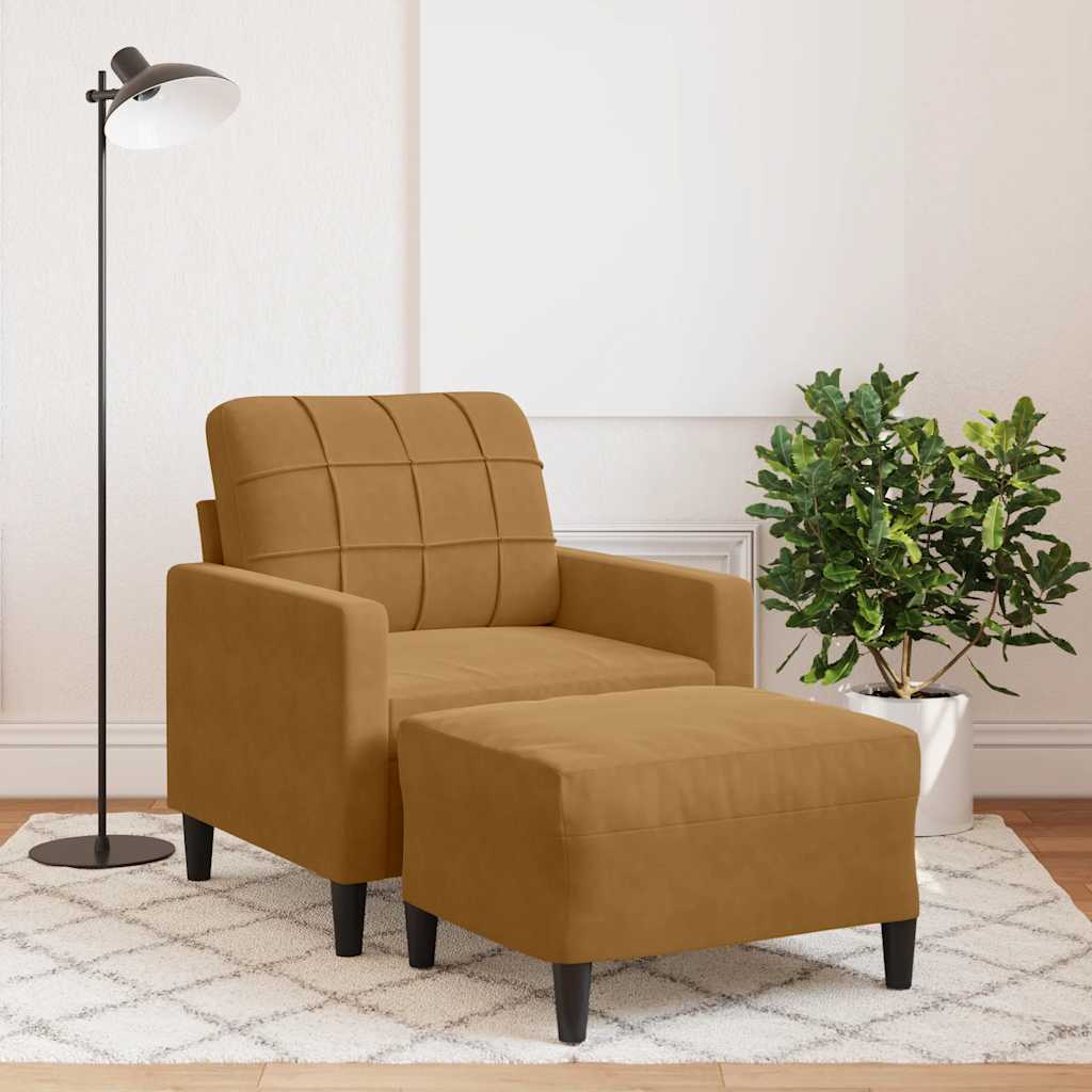 Fotelja s tabureom smeđa 60 cm baršunasta