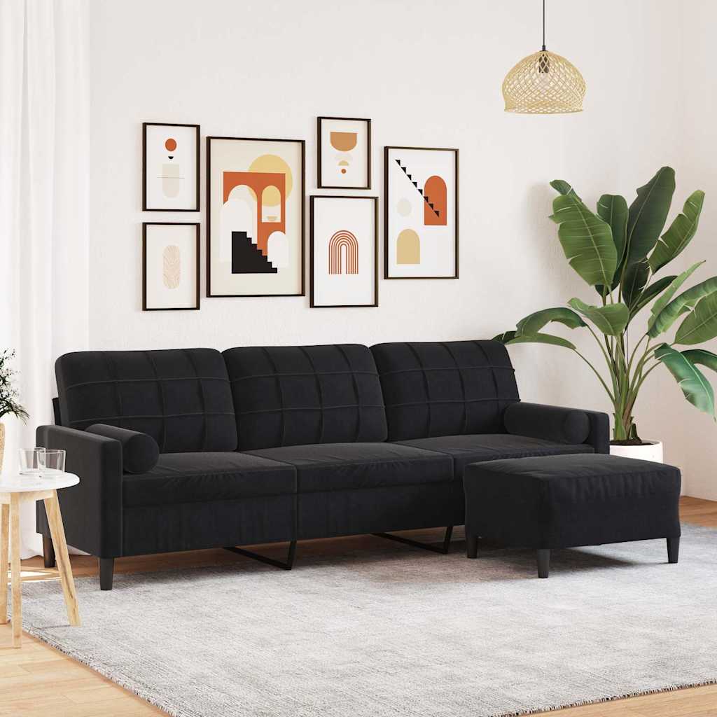 Trosjed s tabureom crni 210 cm baršunasti