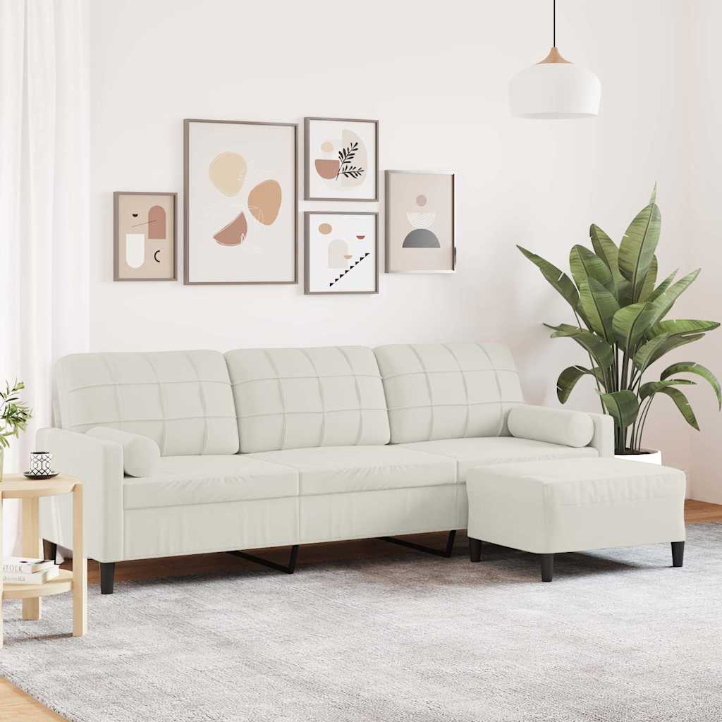 Trosjed s tabureom Krem 210 cm baršunasti