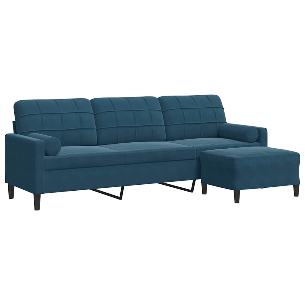 Trosjed s tabureom Plava 210 cm baršunasti