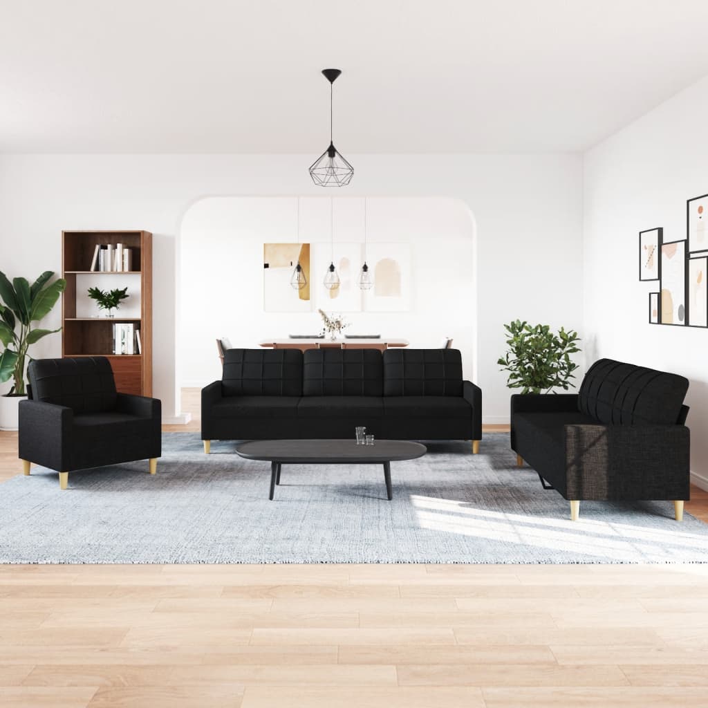 3-dijelni set sofa crni od tkanine