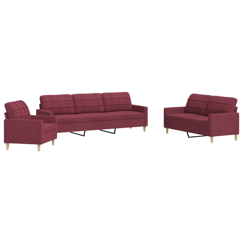 3-dijelni set sofa crvena boja vina od tkanine