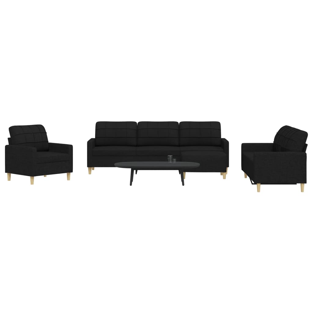 4-dijelni set sofa s tabureom crni od tkanine