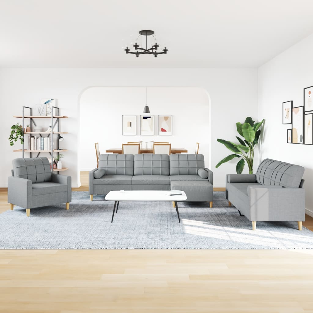 4-dijelni set sofa s tabureom jastucima svjetlosivi od tkanine