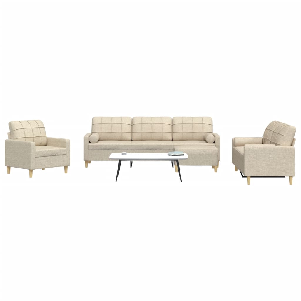 4-dijelni set sofa s tabureom i jastucima krem tkanina