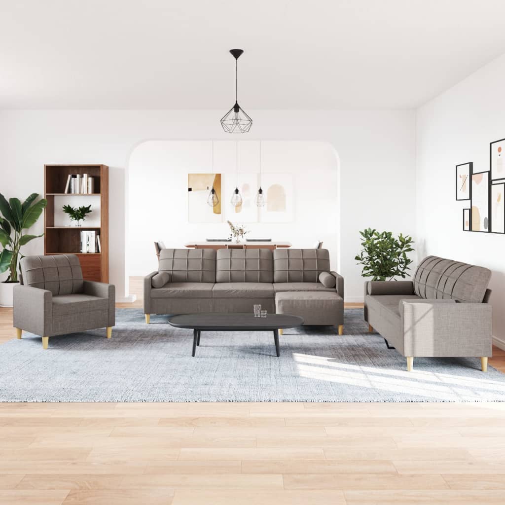 4-dijelni set sofa s tabureom i jastucima smeđesivi tkanina