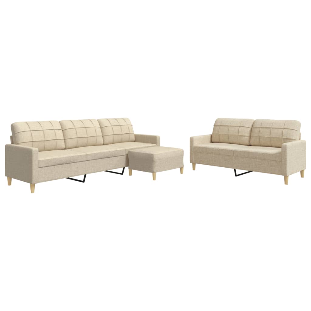 3-dijelni set sofa s tabureom krem od tkanine