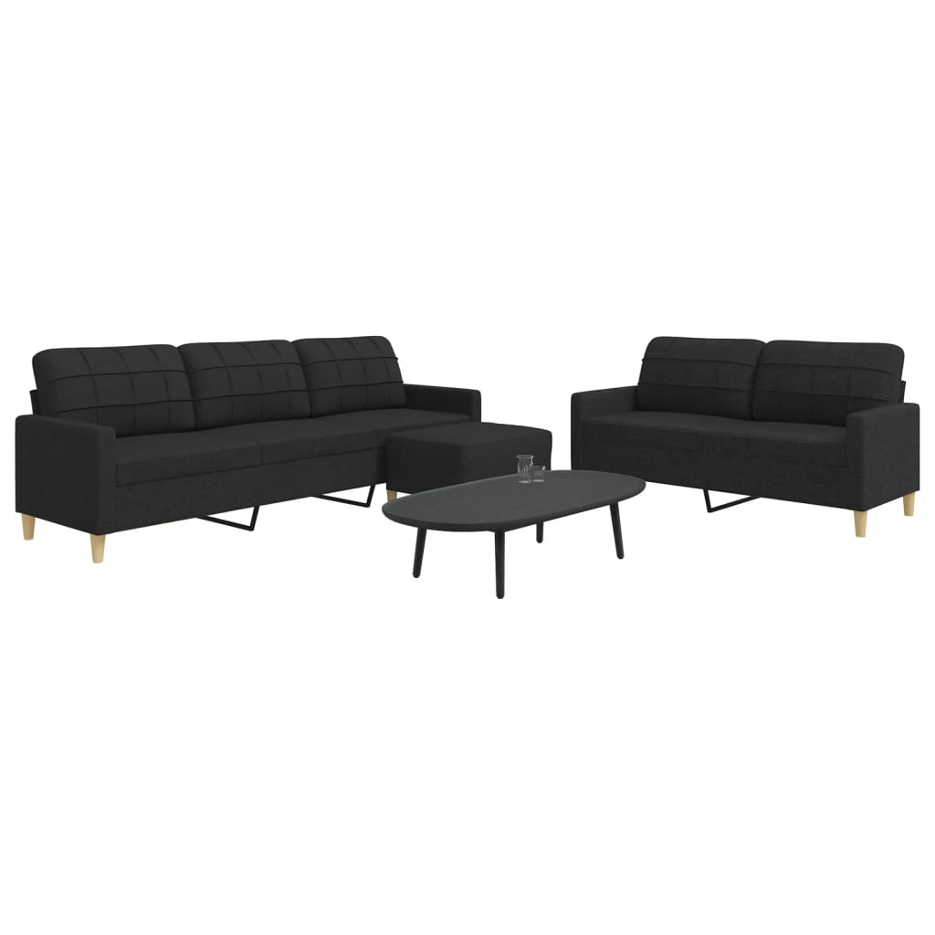 3-dijelni set sofa s tabureom crni od tkanine