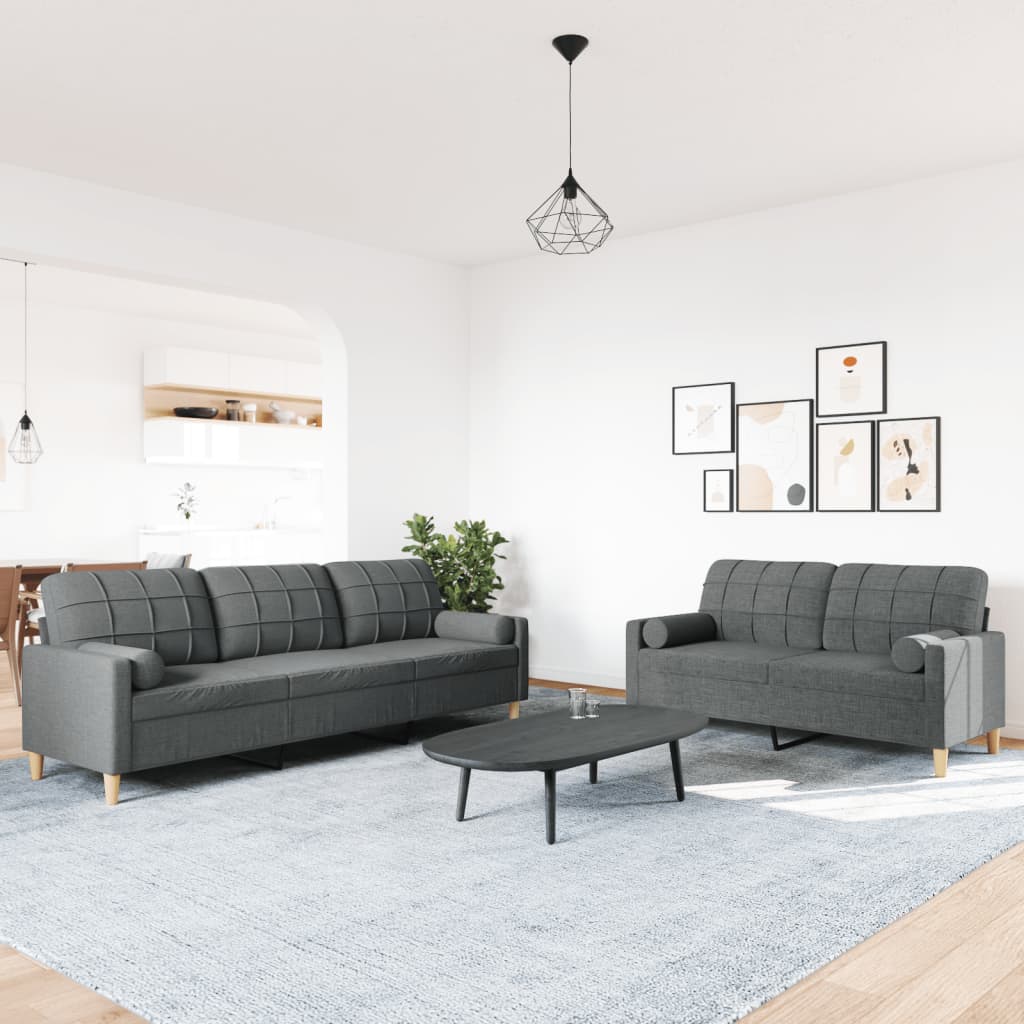 2-dijelni set sofa s ukrasnim jastucima tamnosivi od tkanine
