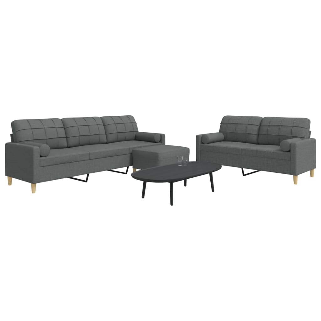 3-dijelni set sofa s tabureom i jastucima tamnosivi tkanina
