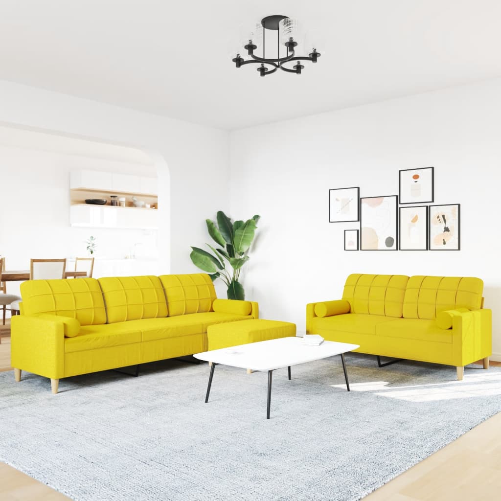 3-dijelni set sofa s tabureom i jastucima svjetložuti tkanina