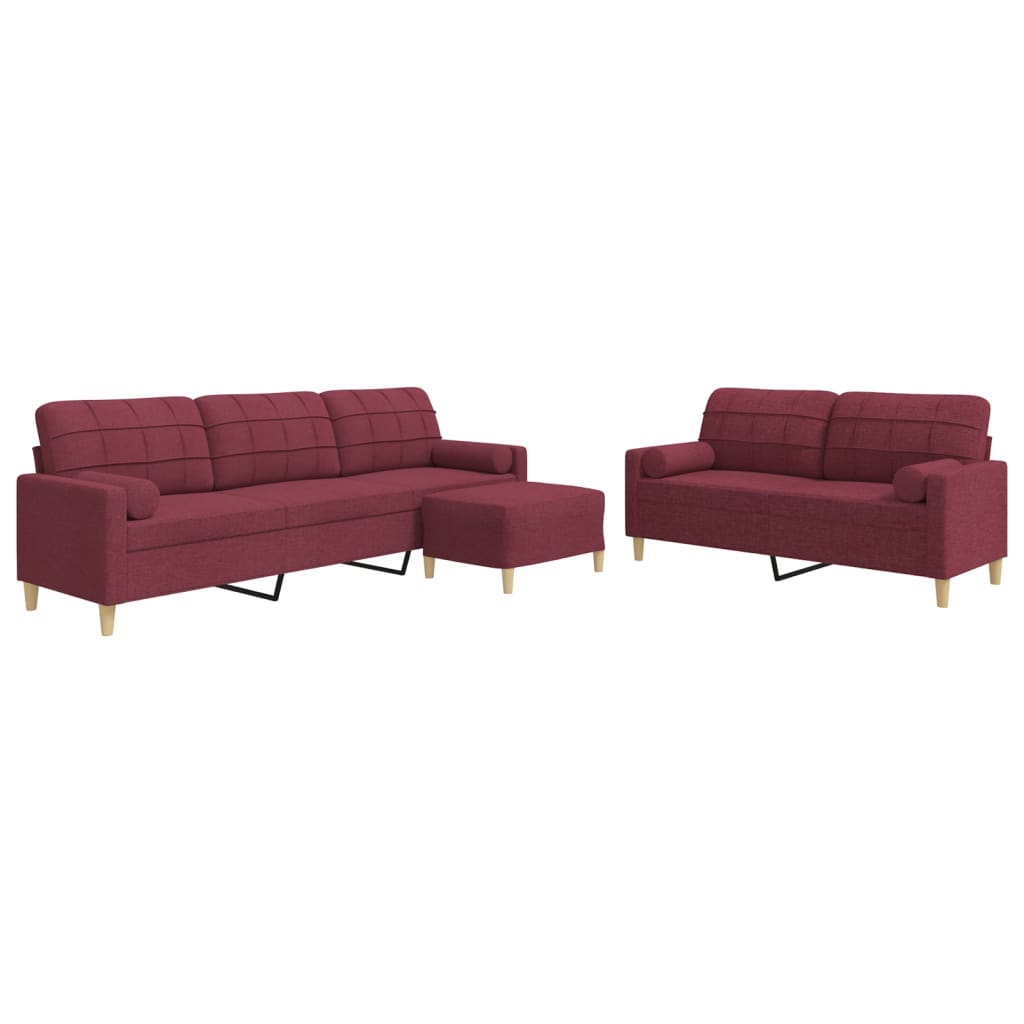3-dijelni set sofa s tabureom i jastucima boja vina tkanina