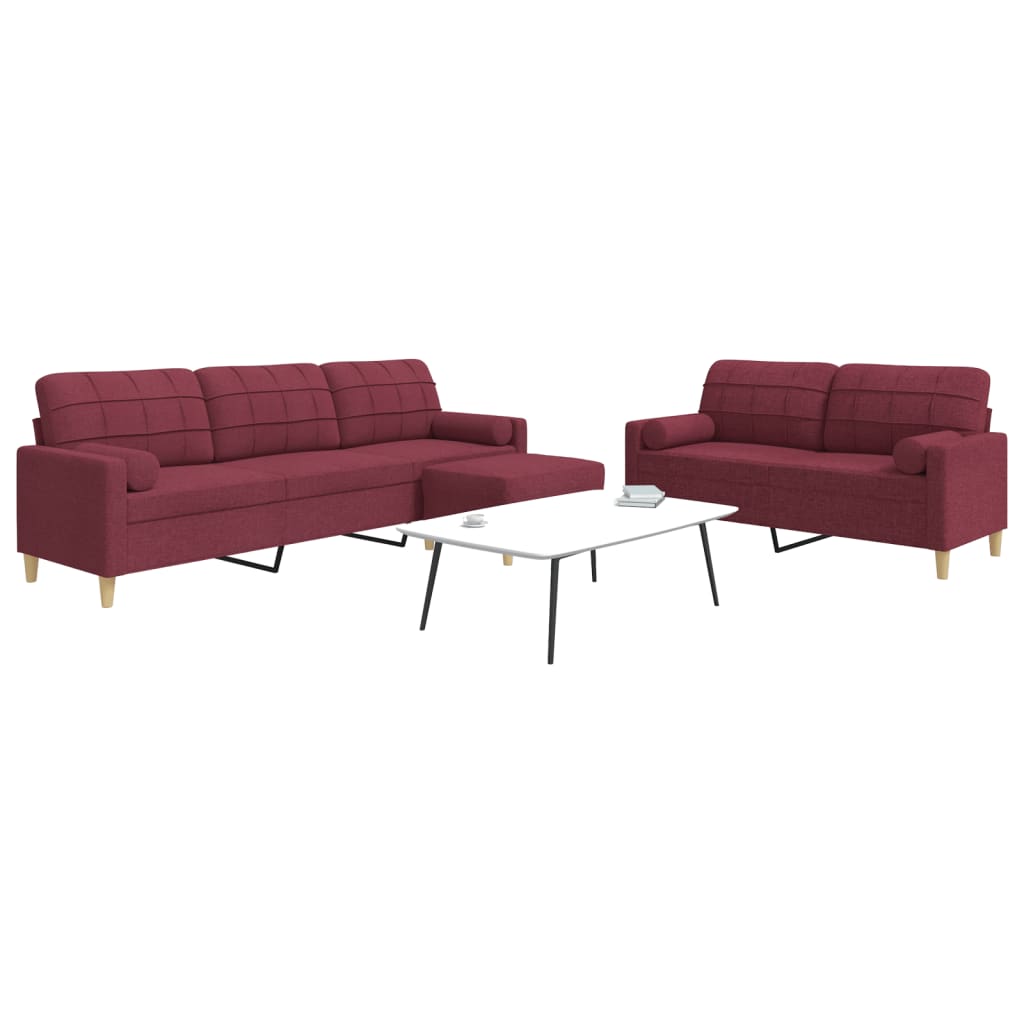 3-dijelni set sofa s tabureom i jastucima boja vina tkanina