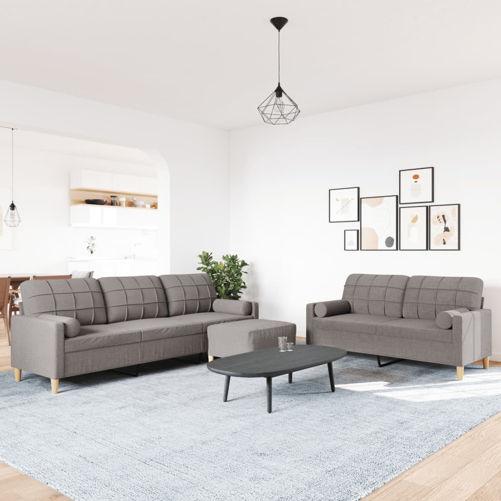 3-dijelni set sofa s tabureom i jastucima smeđesivi tkanina