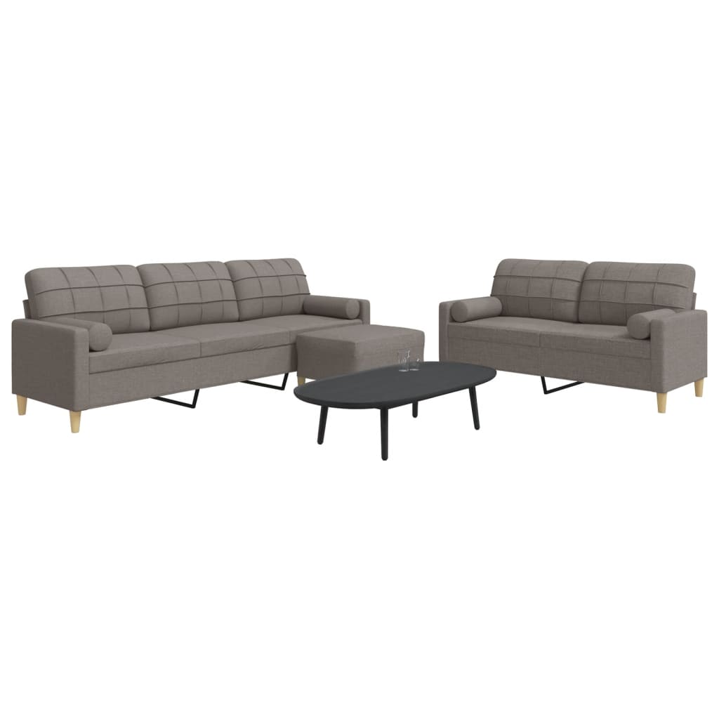 3-dijelni set sofa s tabureom i jastucima smeđesivi tkanina