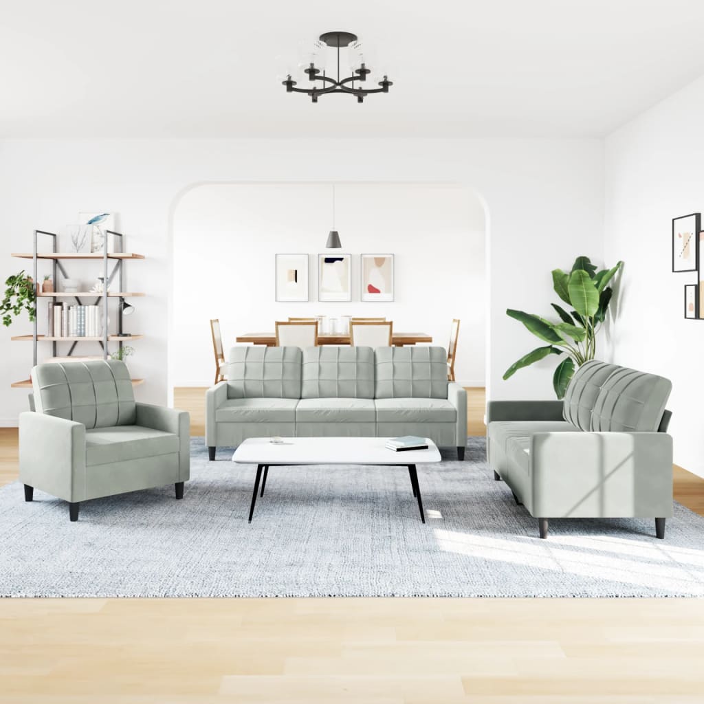 3-dijelni set sofa s jastucima svjetlosivi baršunasti
