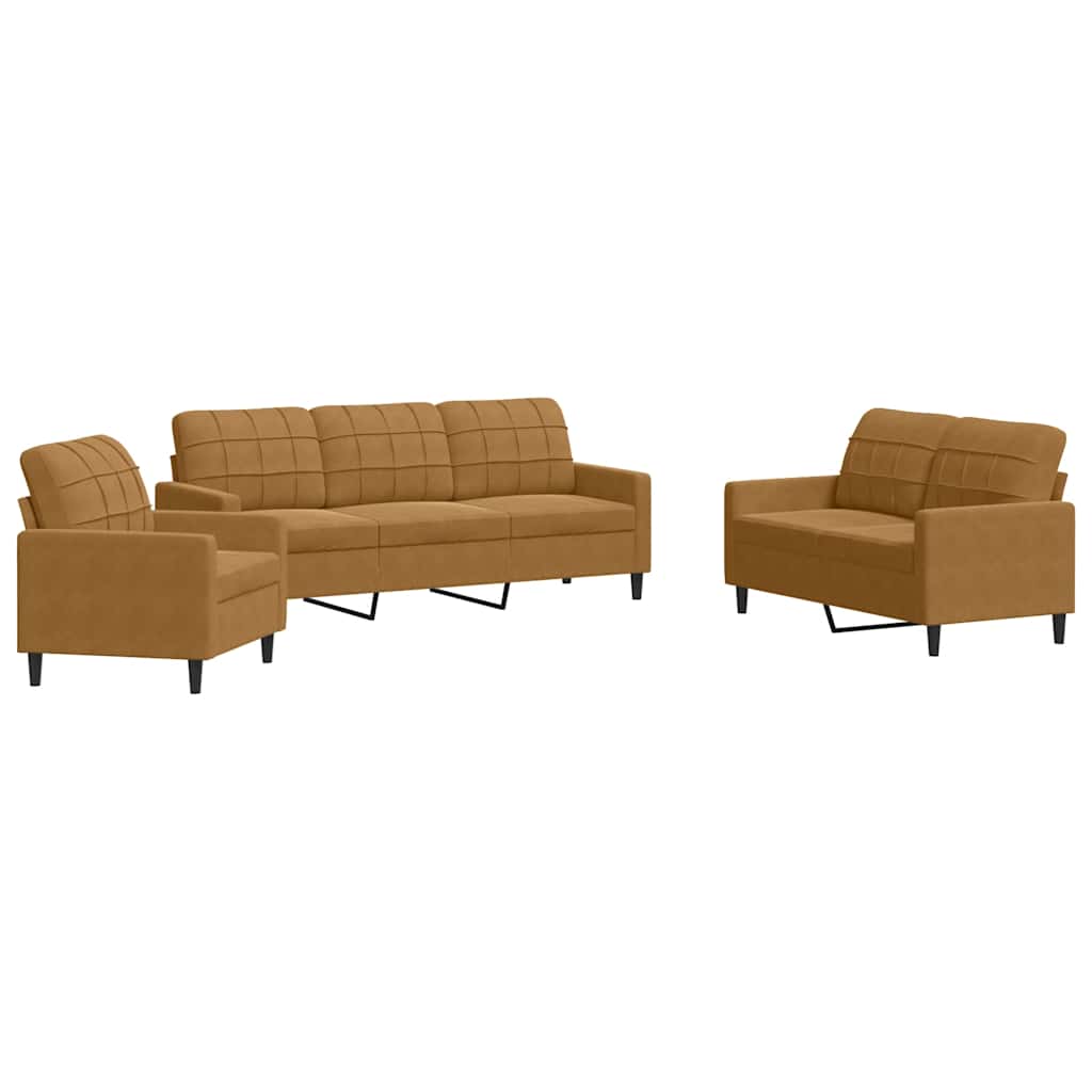 3-dijelni set sofa s jastucima smeđi baršunasti