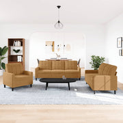 3-dijelni set sofa s jastucima smeđi baršunasti