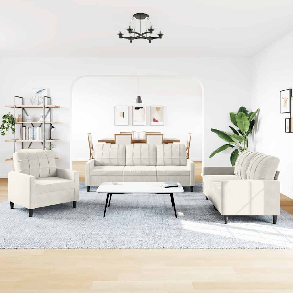 3-dijelni set sofa s jastucima krem baršunasti
