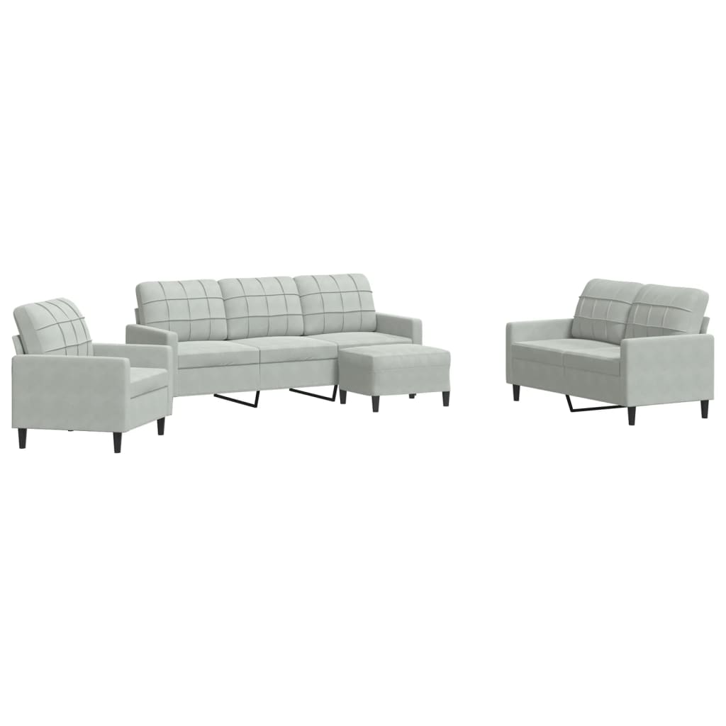 4-dijelni set sofa s jastucima svjetlosivi baršunasti