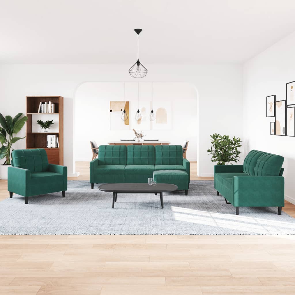 4-dijelni set sofa s jastucima tamnozeleni baršunasti