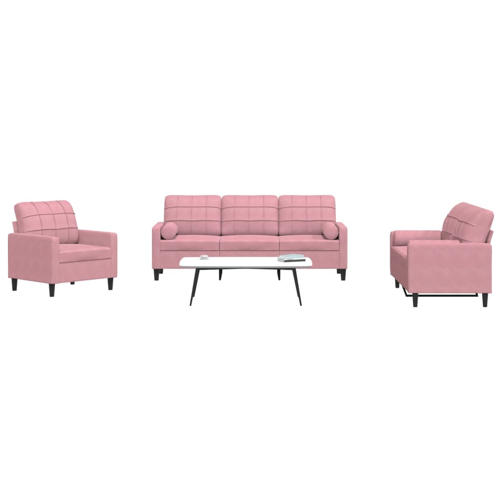 3-dijelni set sofa s jastucima ružičasti baršunasti
