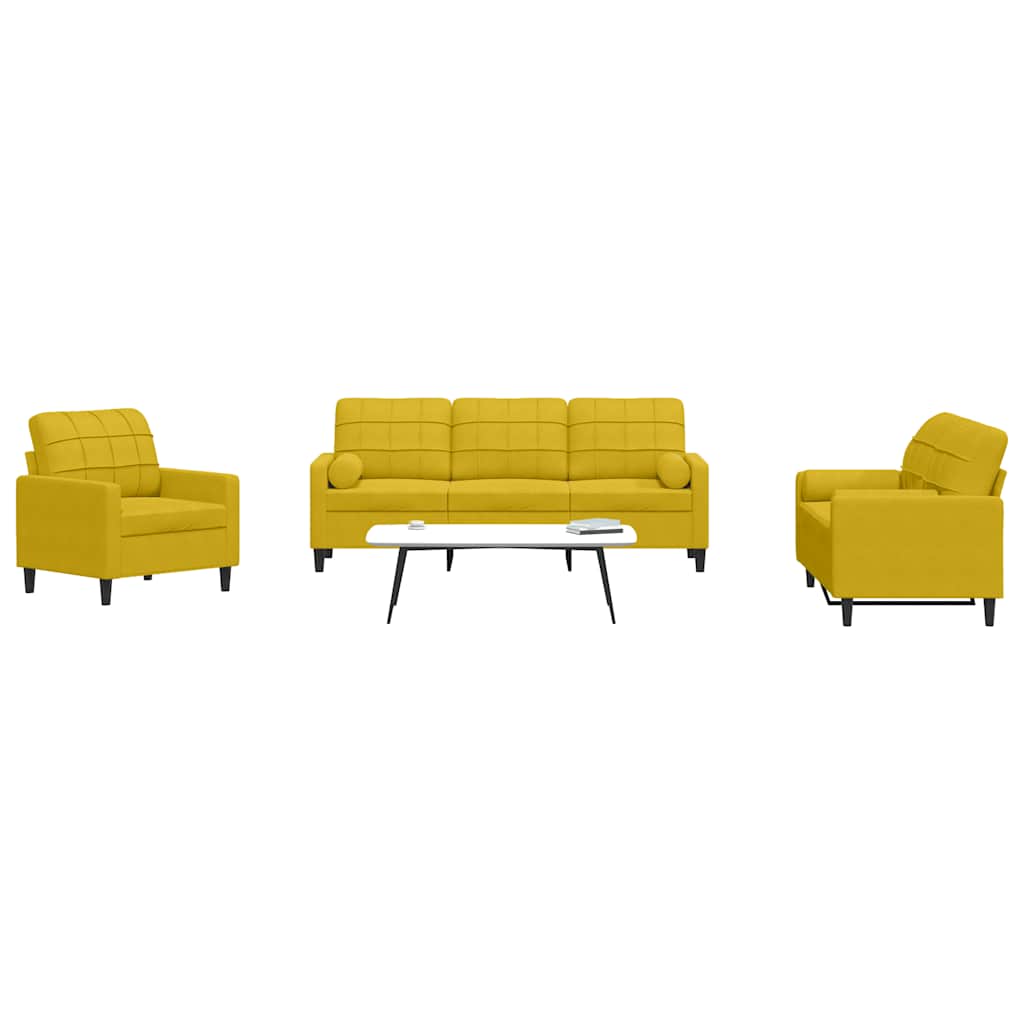 3-dijelni set sofa s jastucima žuti baršunasti