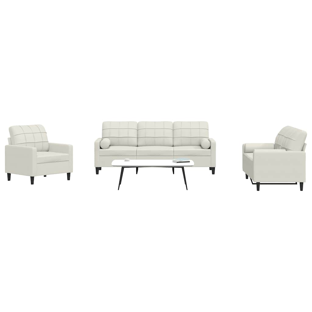 3-dijelni set sofa s jastucima krem baršunasti