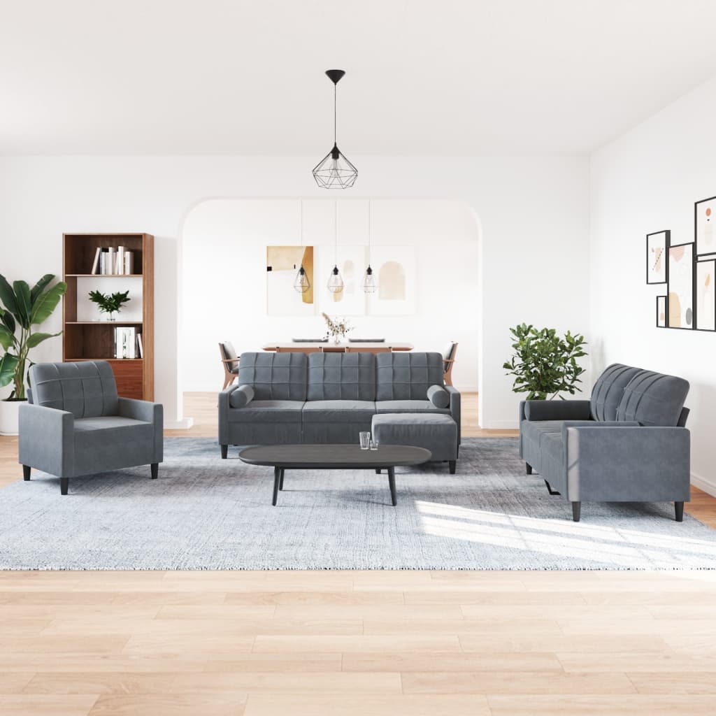 4-dijelni set sofa s jastucima tamnosivi baršunasti