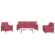 4-dijelni set sofa s jastucima crvena boja vina baršunasti