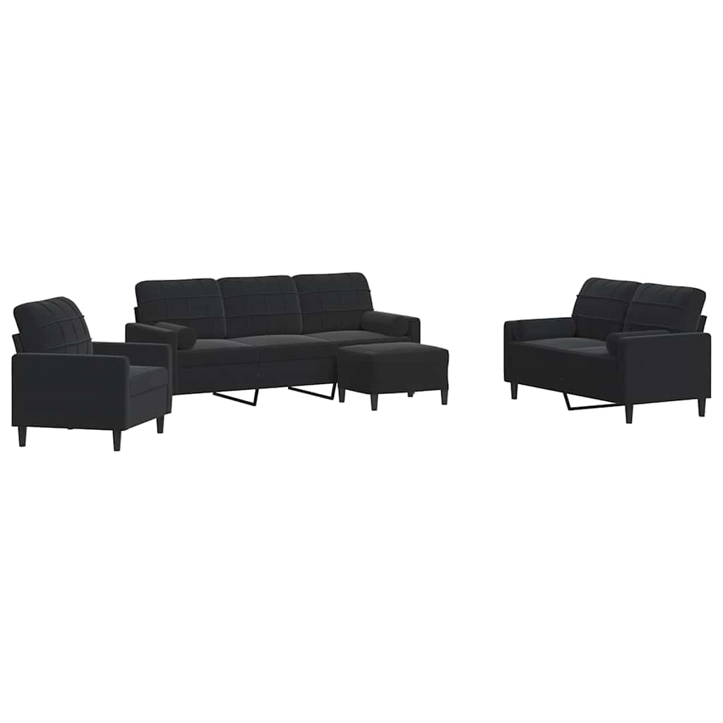 3-dijelni set sofa s jastucima crni baršunasti