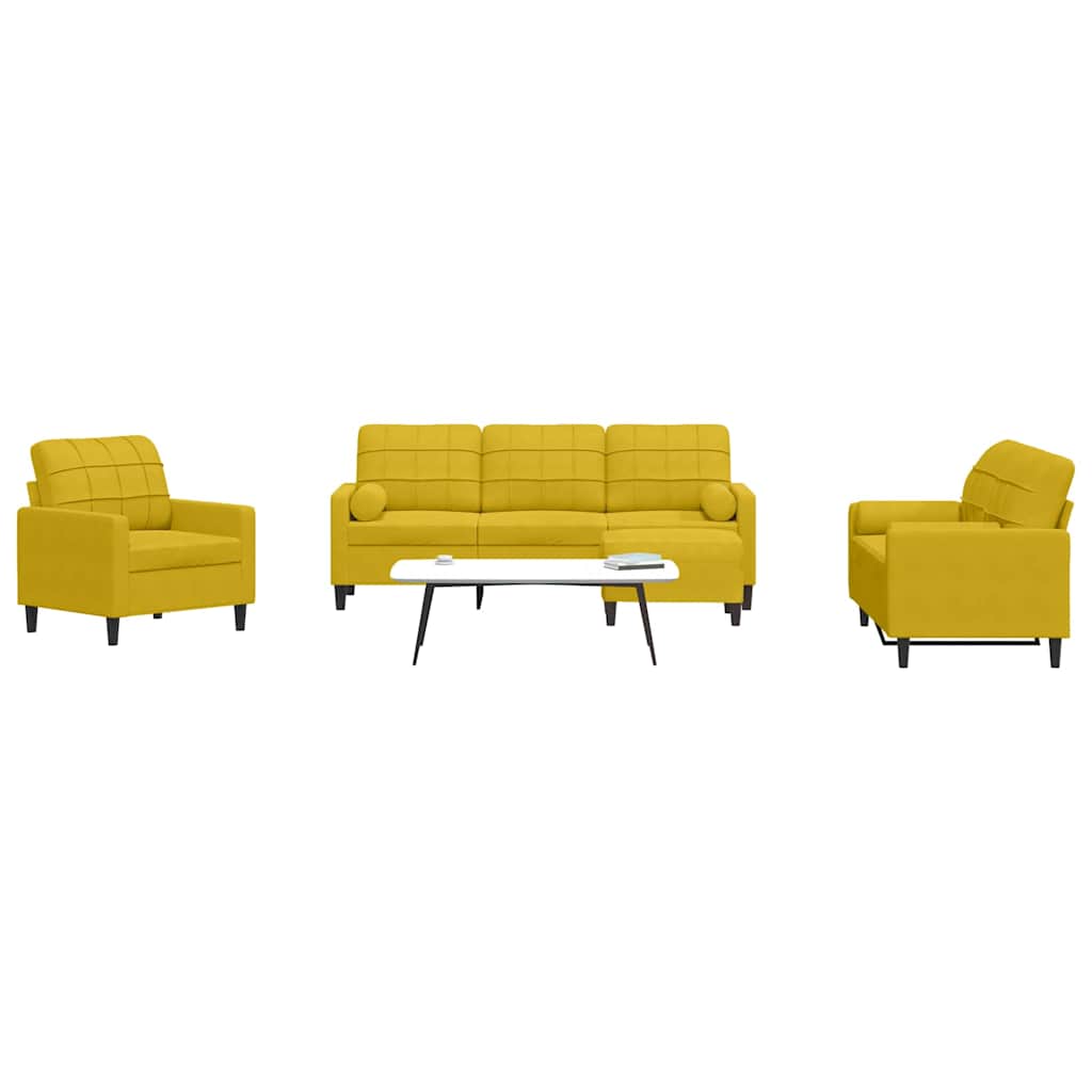 4-dijelni set sofa s jastucima žuti baršunasti