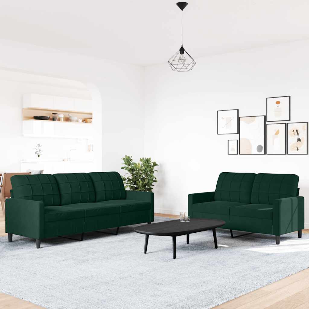 2-dijelni set sofa s jastucima tamnozeleni baršunasti