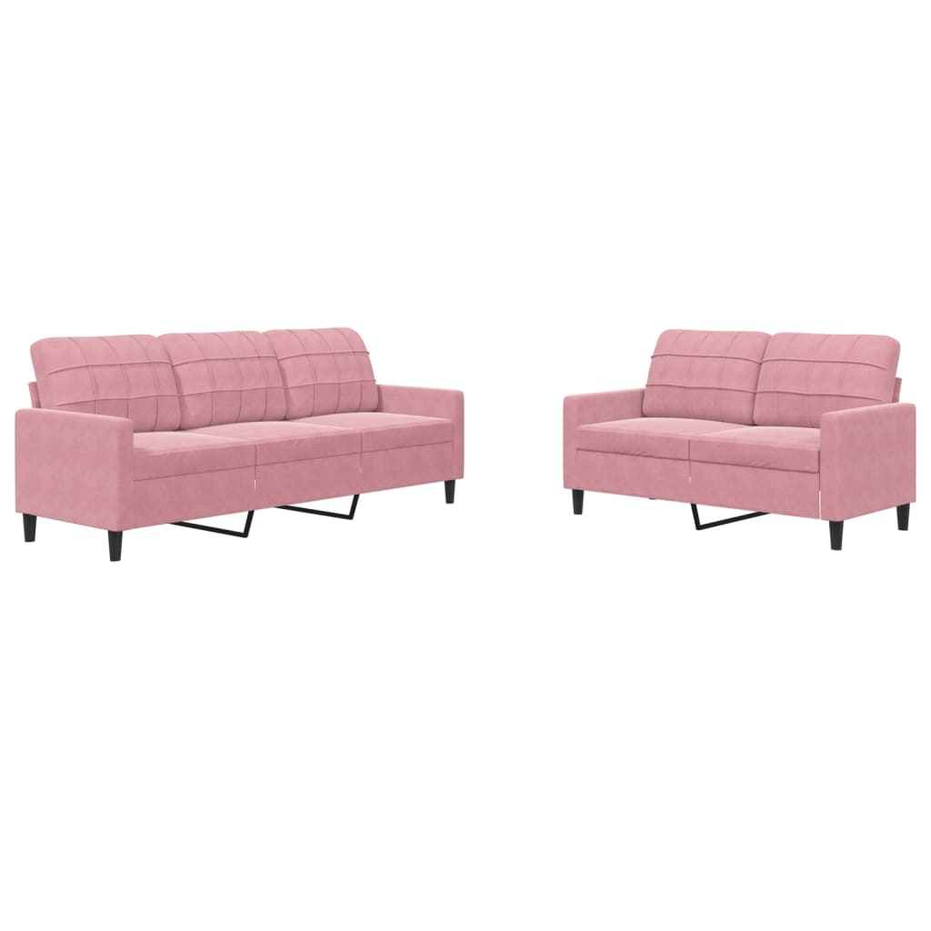 2-dijelni set sofa s jastucima ružičasti baršunasti