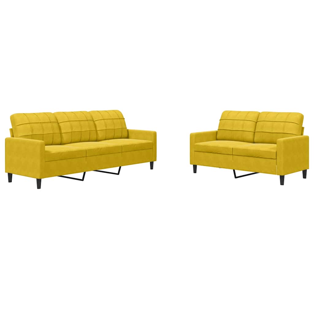 2-dijelni set sofa s jastucima žuti baršunasti